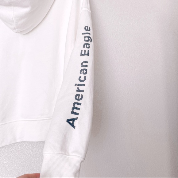 American Eagle Oversized White Hoodie Drawstring Sweatshirt Size Small - Picture 5 of 11